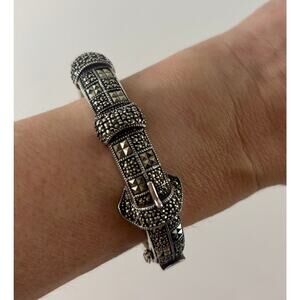 Judith Jack Sterling Marcasite Buckle Bracelet Vintage JJ Logo Silver Clasp